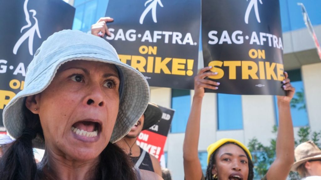 New York NY USA-July 14, 2023 Members of SAG-AFTRA and other union supporters picket outside the HBOAmazon offices in the Hudson Yards neighborhood in New York (rblfmr/shutterstock.com)