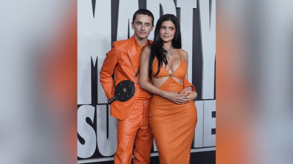 (L-R) Timothée Chalamet and Kylie Jenner at the A24's MARTY SUPREME Los Angeles Premiere held at the Samuel Goldwyn Theater in Beverly Hills, CA on Monday, ?December 8, 2025. (Photo By Sthanlee B. Mirador/Sipa USA)