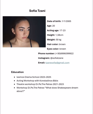 Sofia Tzani - Project Casting Gallery Image 1 Sofia Tzani - Gallery Image 1