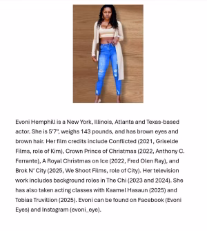 Evoni Hemphill - Project Casting Gallery Image 1 Evoni Hemphill - Gallery Image 1